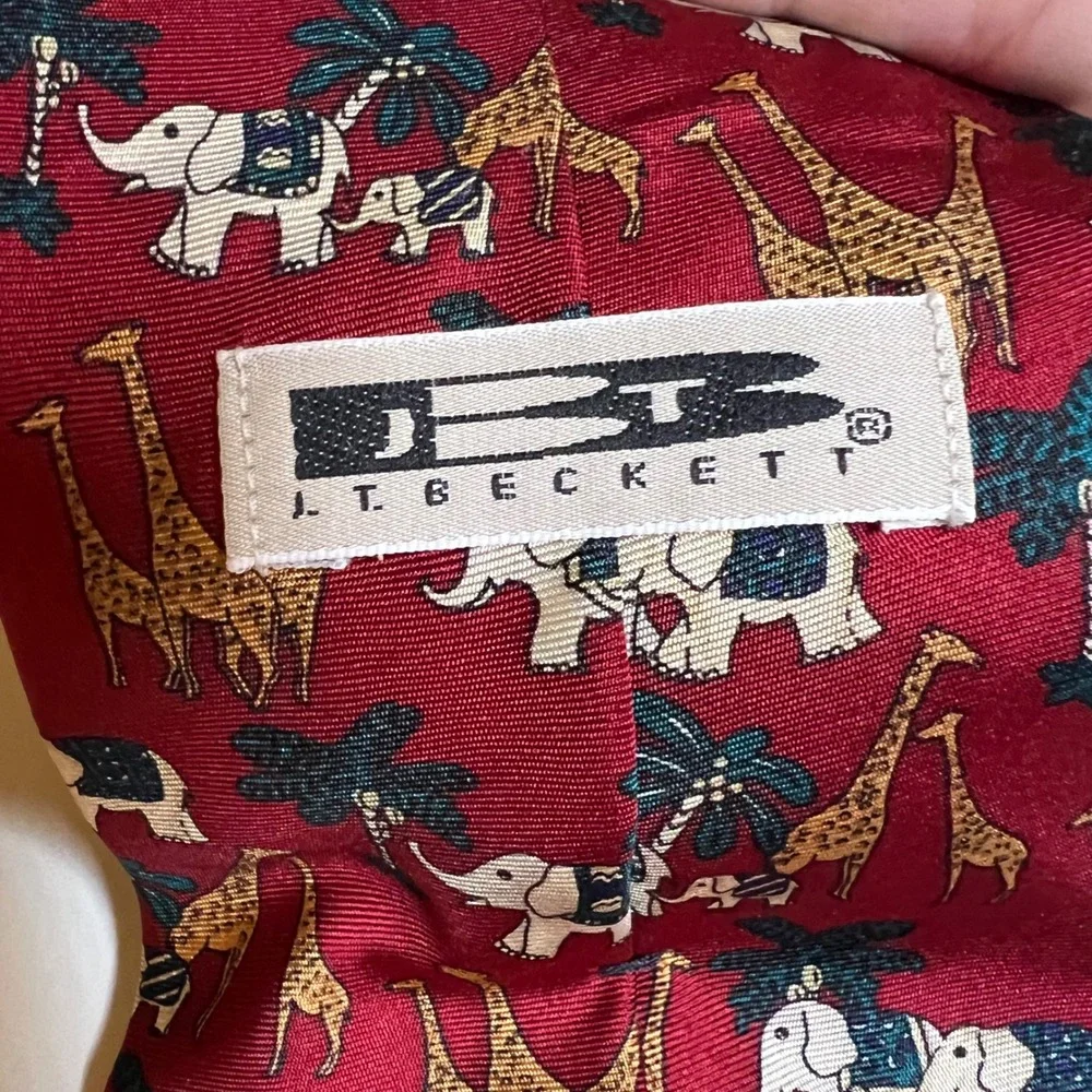 J.T. Beckett Mens Necktie Silk Safari‎ Animal Print Red OS